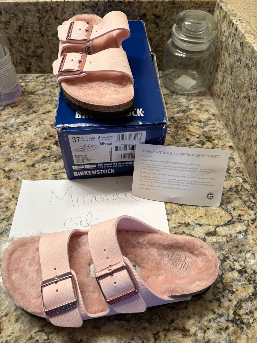 Birkenstock size 37 Arizona Shearling-Lined Sandals in Light Pink